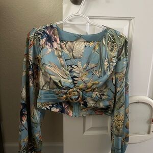 Medium Blue Tropical Floral 2-Piece Set – Open Back Top & Flowy Shorts